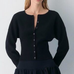 Aritzia Wilfred Black Cropped Button-Up Cardigan